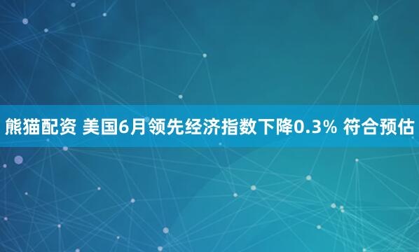 熊猫配资 美国6月领先经济指数下降0.3% 符合预估